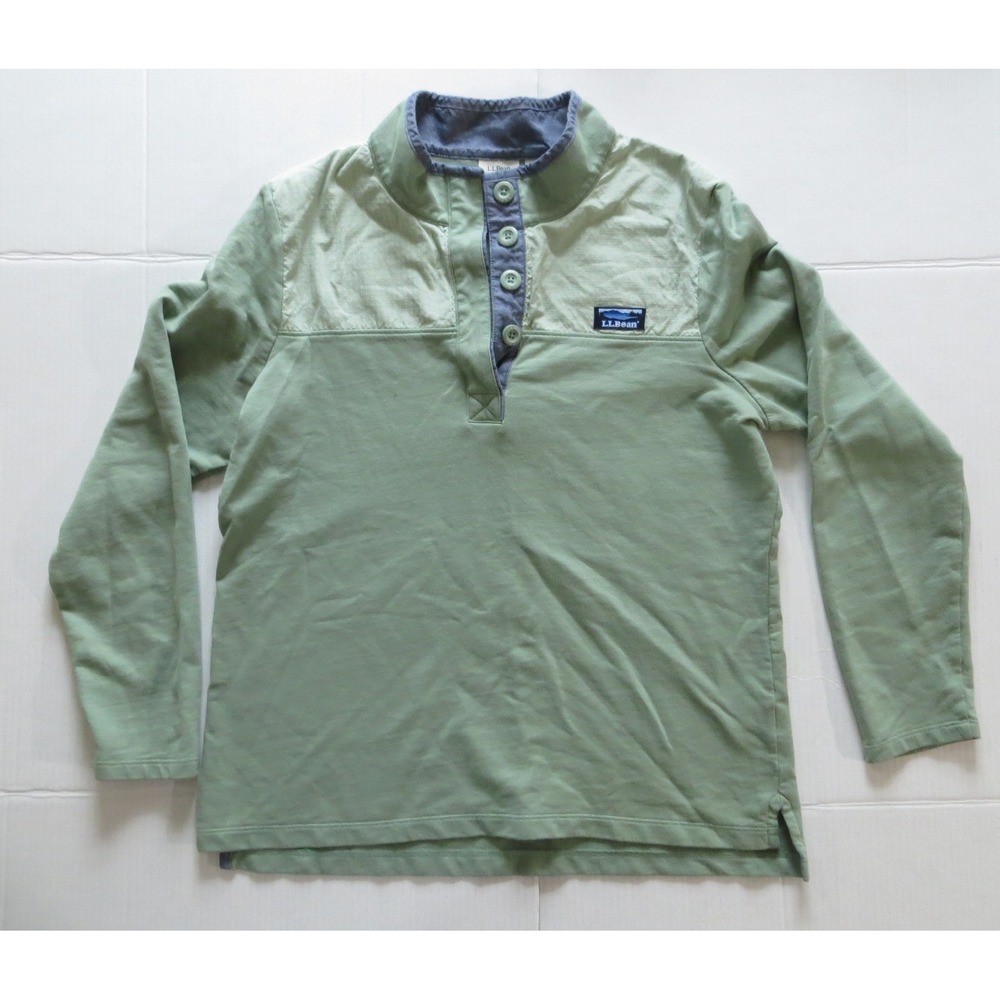 LL Bean Pullover Mens Large Green Henley Shirt Contrast Button‎ Collar Outdoors